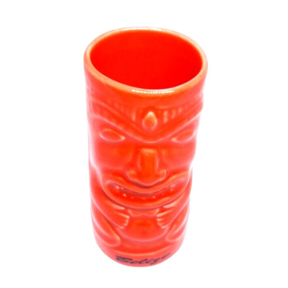 Belize Tiki Mug Shot Glass Ceramic Orange Polynesian Style Drinkware Chiki Vtg - Picture 1 of 5